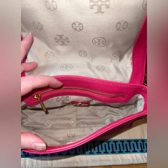 Tory Burch Pink Saffiano Robinson Chain Mini Crossbody Bag - Picture 9 of 13